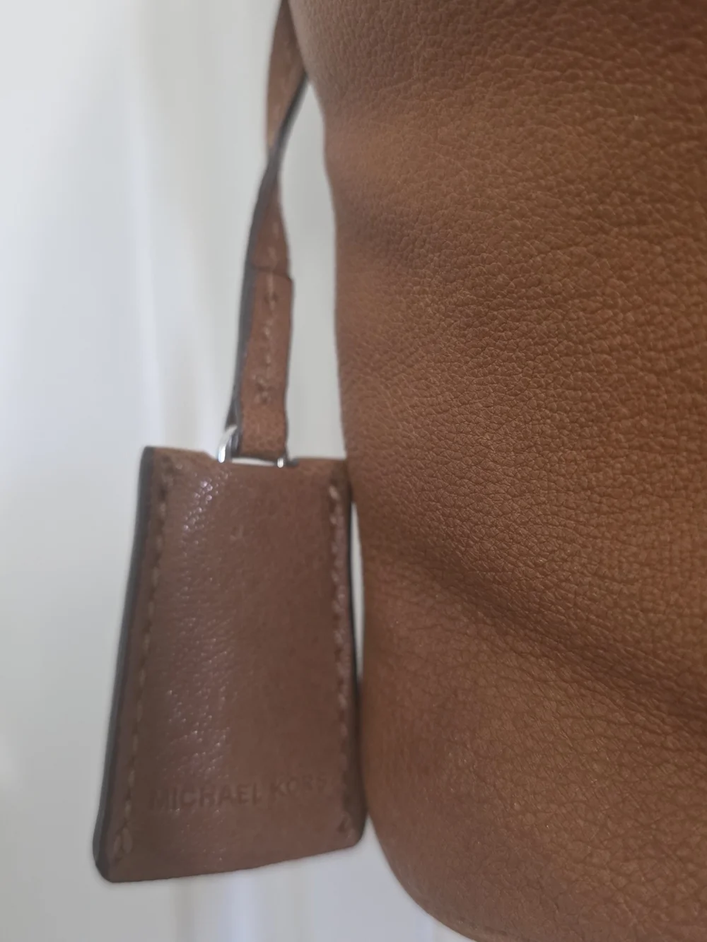 Michael Kors Brown Pebbled Leather Medium Shoulder Bag Chain Strap Padlock Purse